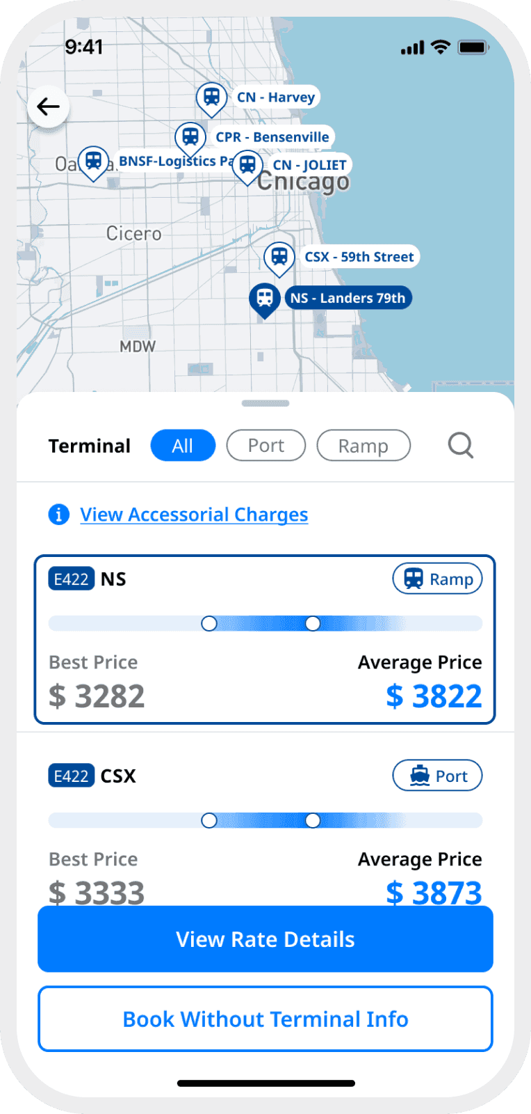 DrayEasy mobile route selection interface